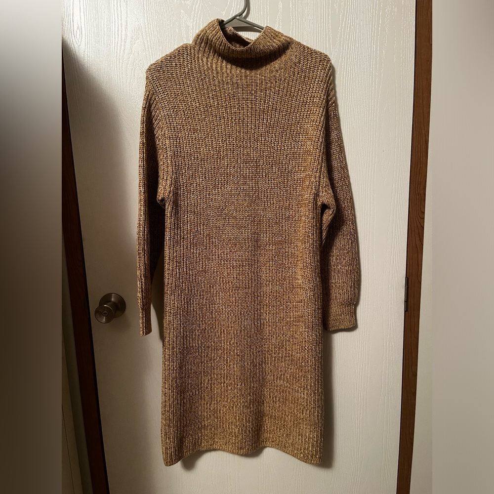 Artizia Wilfred Danica Mock Neck 100% Merino Wool Sweater Dress Marbled God 2XS
